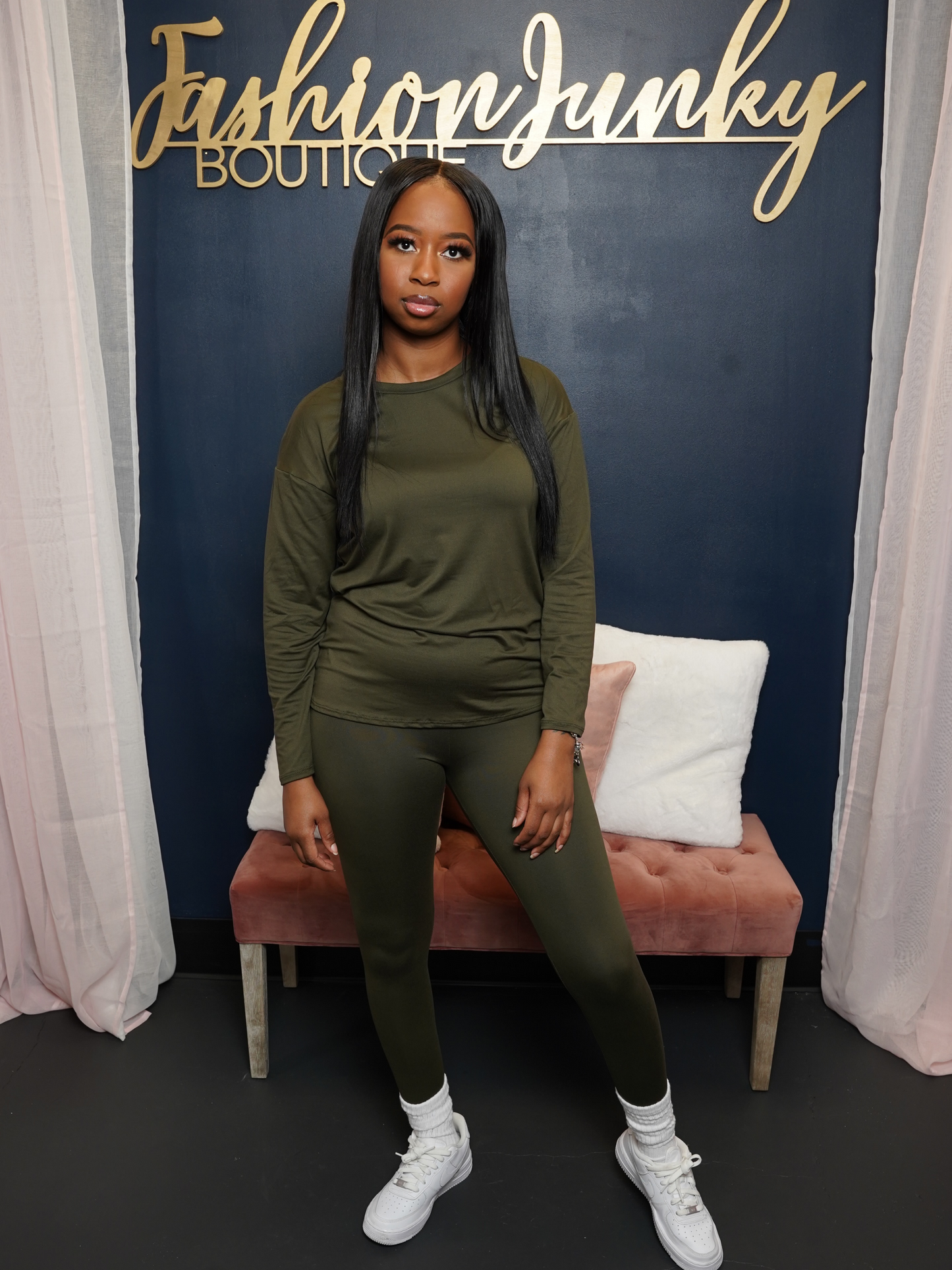Long Sleeve Basic Legging Set - Olive