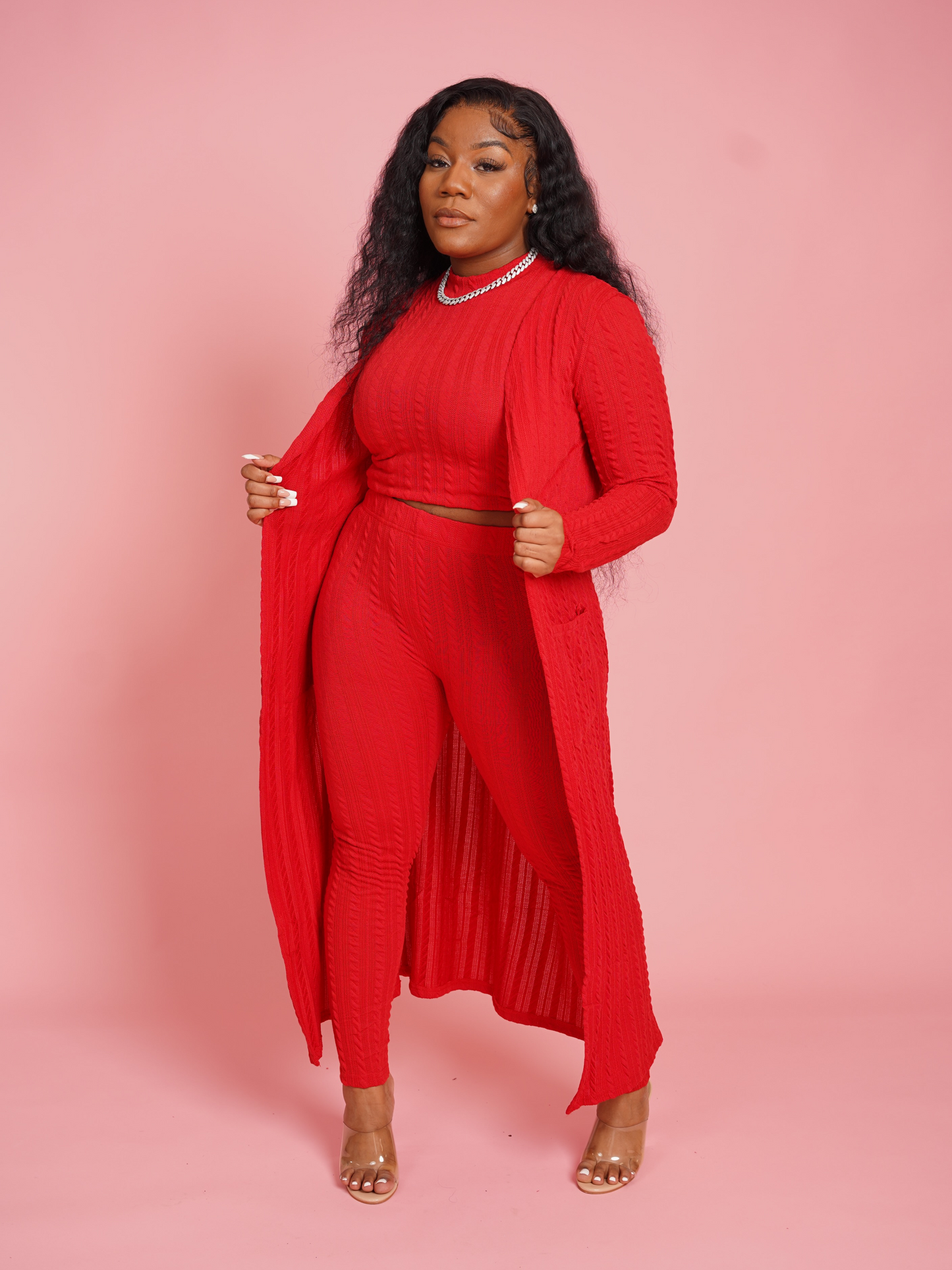 3-Piece Cardigan Set - Red