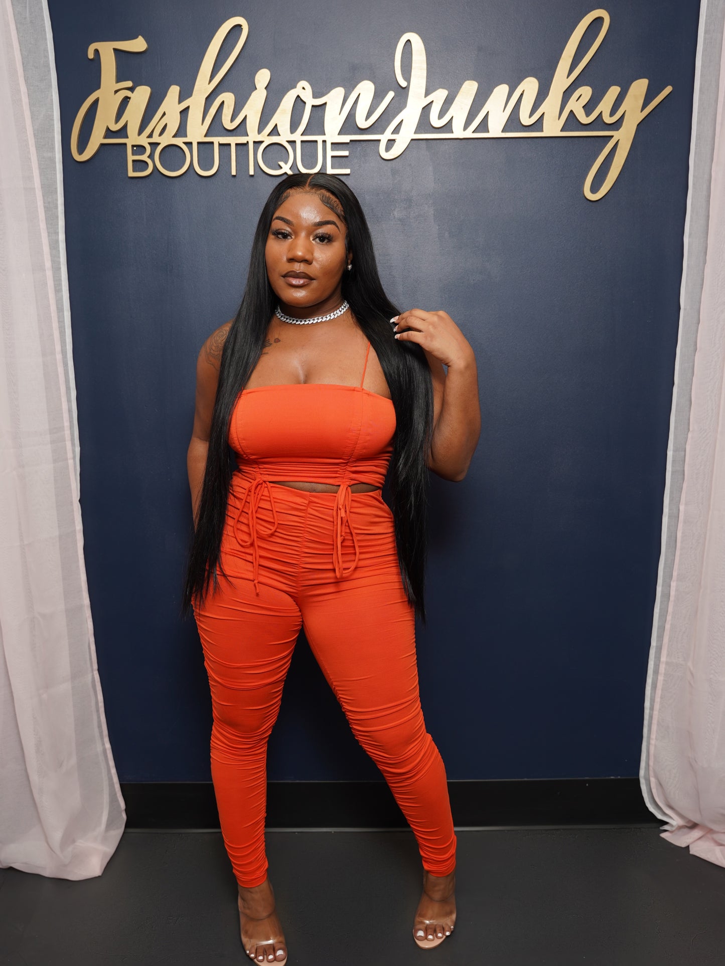 Ruched Tank Set - Orange