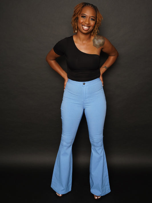 High Rise Flare Pants - Baby Blue