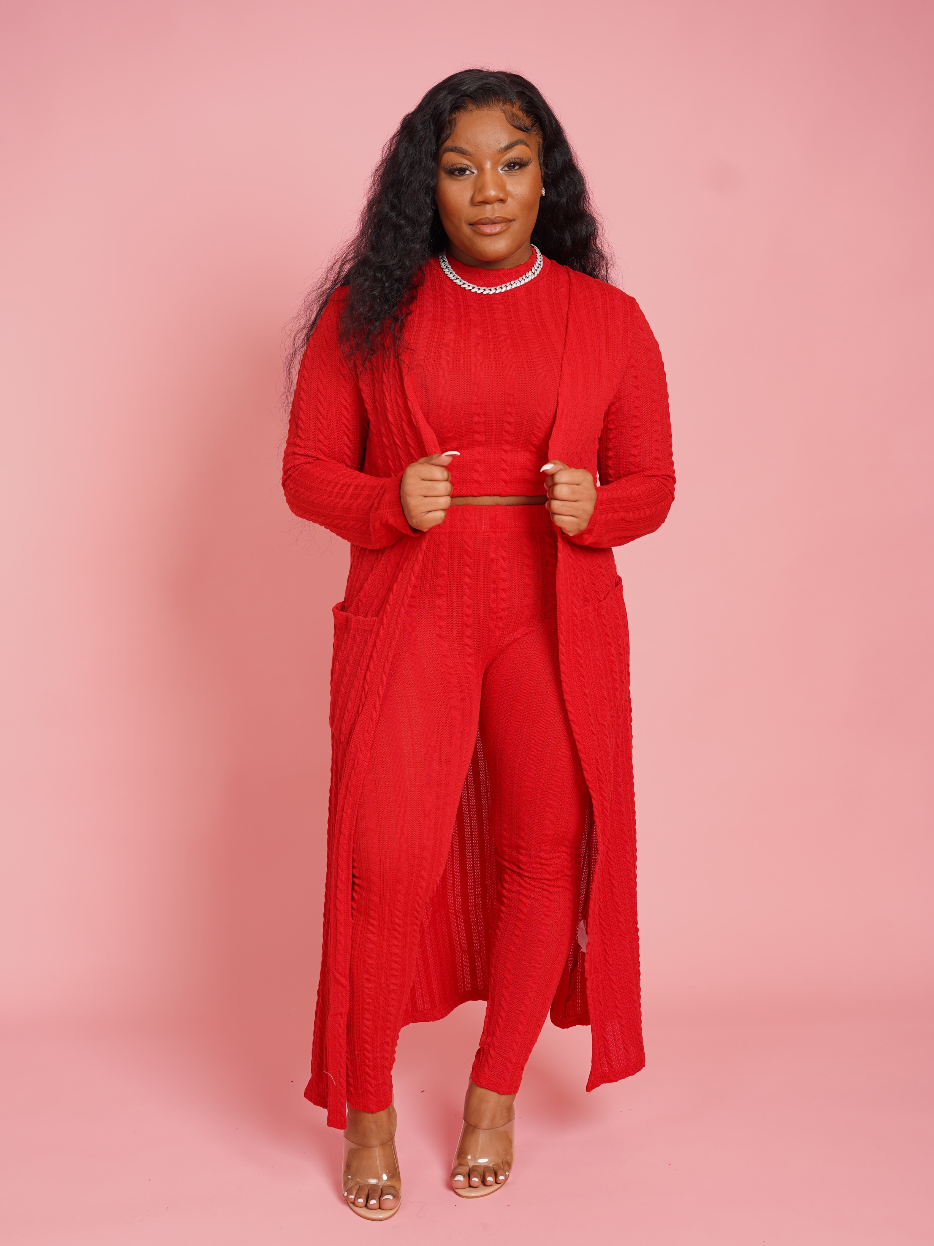 3-Piece Cardigan Set - Red