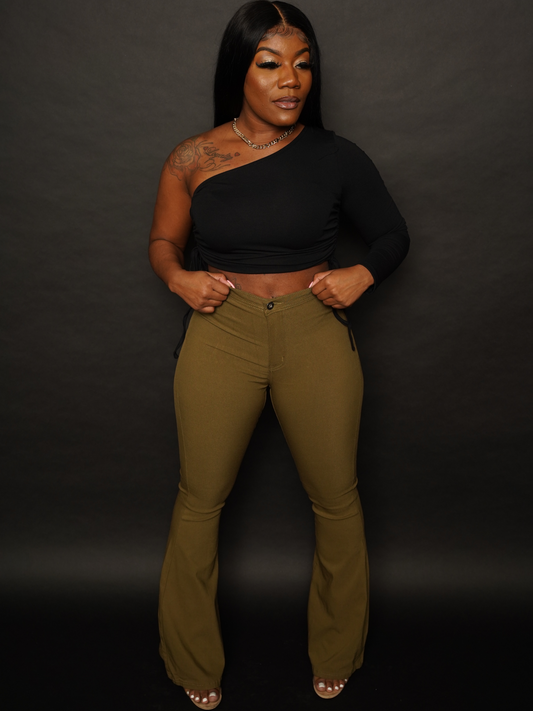 High Rise Flare Pants - Olive